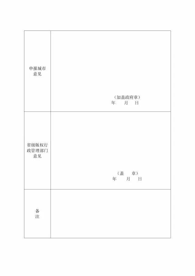 國家版權(quán)局：統(tǒng)一啟用全國版權(quán)示范城市、示范單位等申報表通知（附申請表）