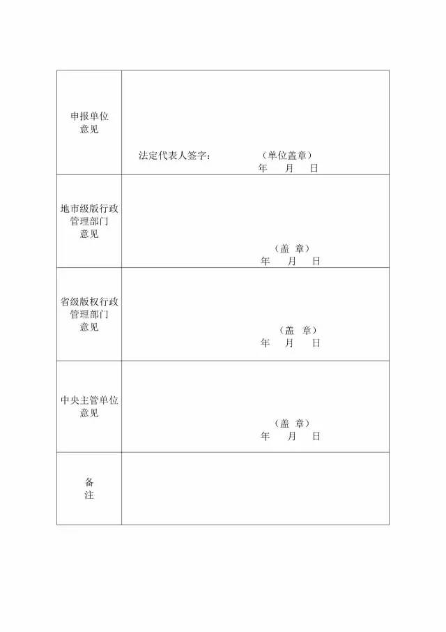 國家版權(quán)局：統(tǒng)一啟用全國版權(quán)示范城市、示范單位等申報表通知（附申請表）