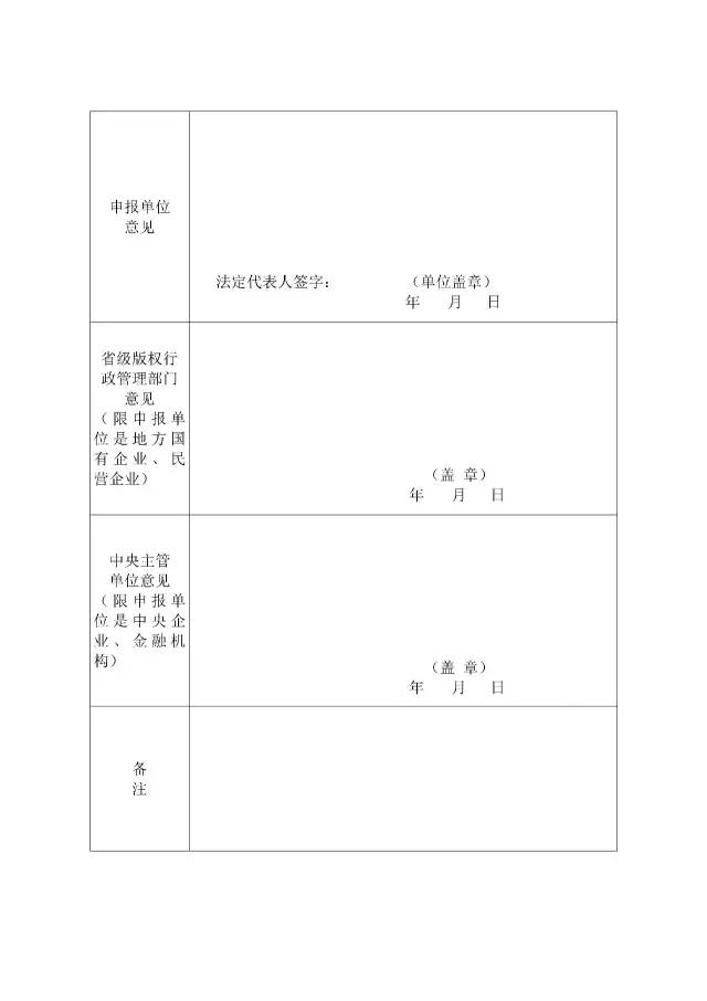 國家版權(quán)局：統(tǒng)一啟用全國版權(quán)示范城市、示范單位等申報表通知（附申請表）