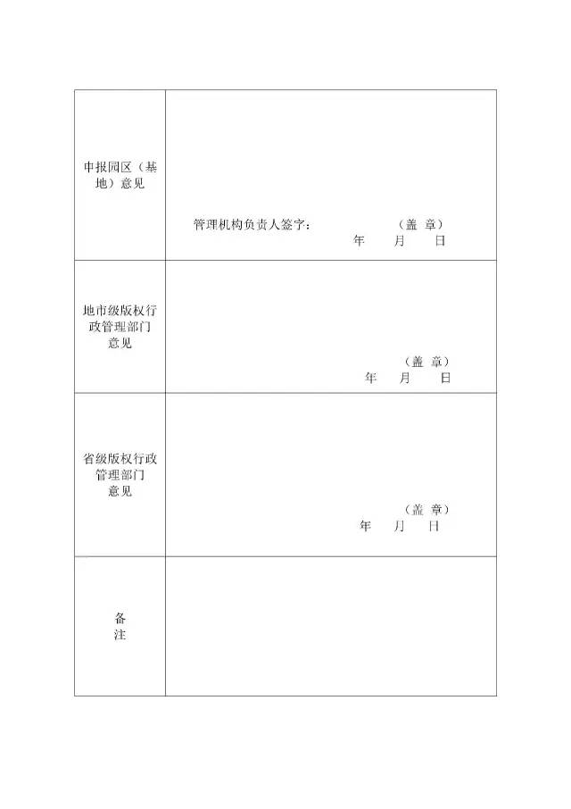 國家版權(quán)局：統(tǒng)一啟用全國版權(quán)示范城市、示范單位等申報表通知（附申請表）