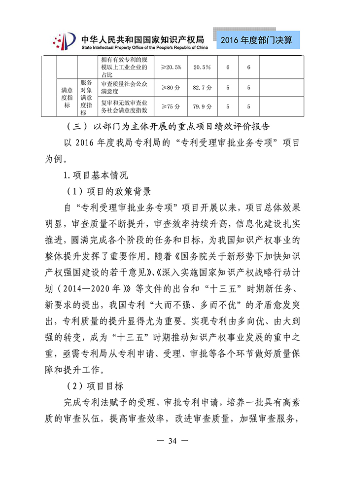 國(guó)家知識(shí)產(chǎn)權(quán)局2016年度部門決算