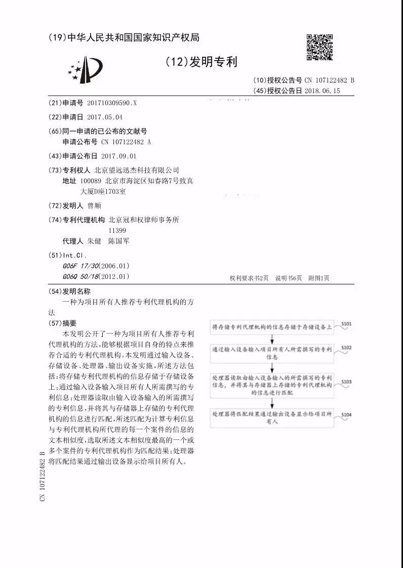 厲害了！一種「推薦專利代理機構」的方法專利！