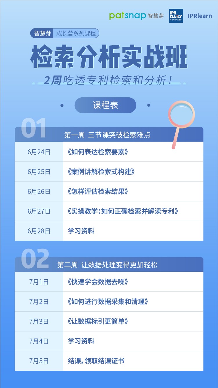 免費報名檢索分析實戰(zhàn)班，2周吃透專利檢索和數據處理！