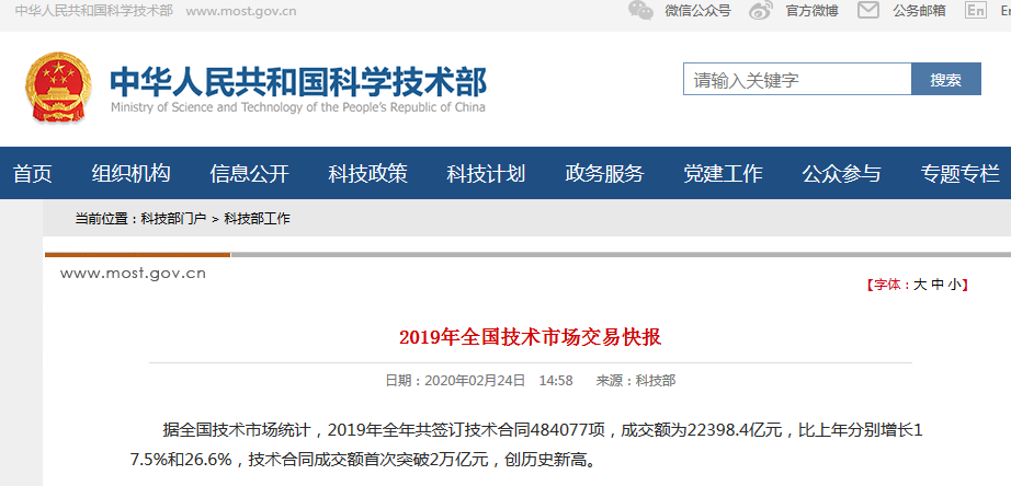 科技部：2019年涉及知識(shí)產(chǎn)權(quán)的技術(shù)合同成交額為9286.9億元