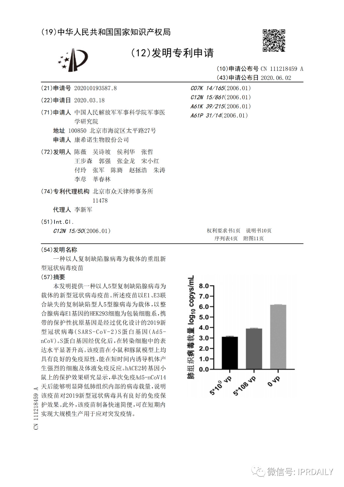 好消息！陳薇團(tuán)隊(duì)獲得國(guó)內(nèi)首個(gè)新冠疫苗專利！