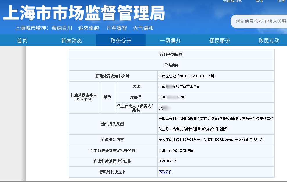 處罰匯總！上海2021年上半年因知識(shí)產(chǎn)權(quán)被罰的代理機(jī)構(gòu)或公司