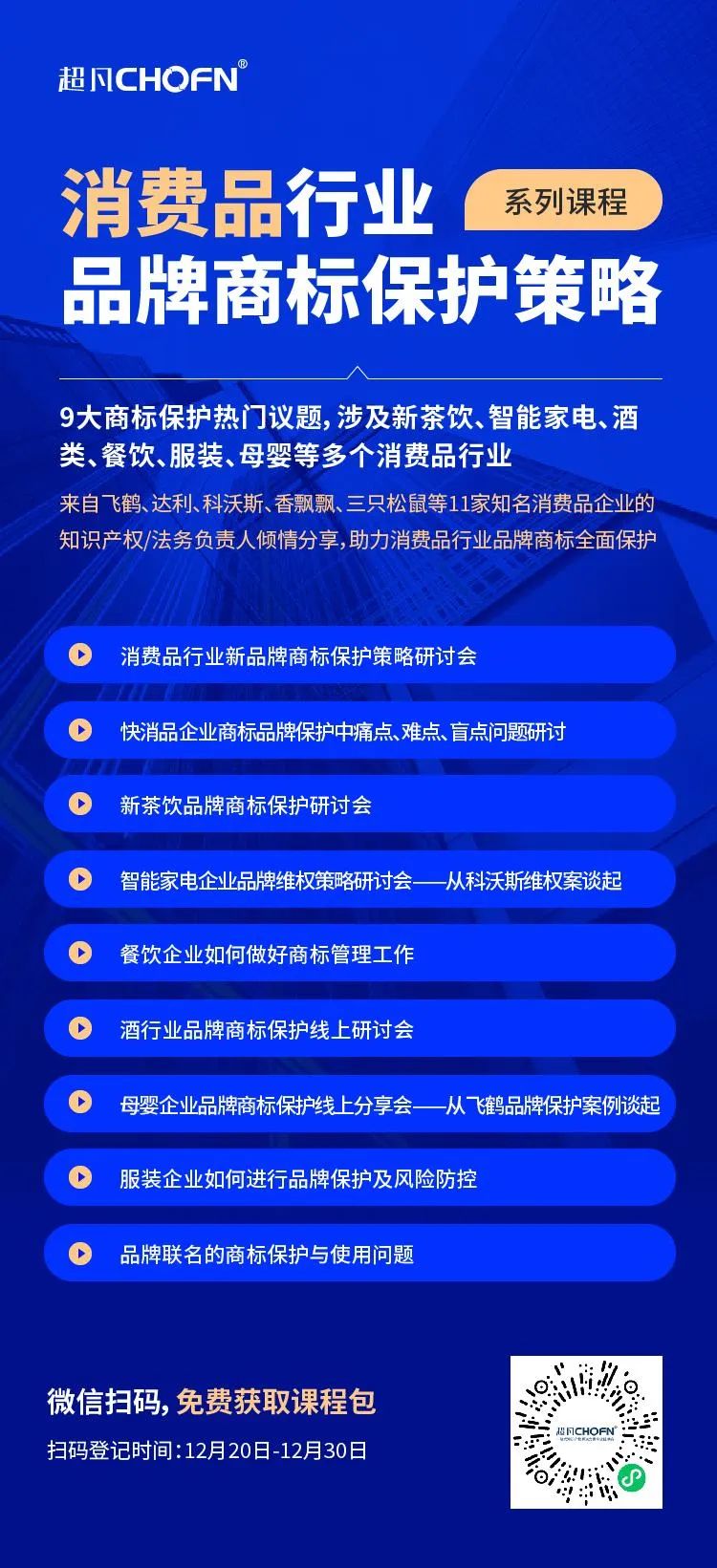 9大商標(biāo)保護(hù)熱門課程，助力消費(fèi)品行業(yè)品牌商標(biāo)全面保護(hù)