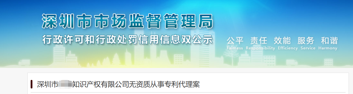 深圳某公司因無資質(zhì)從事專利代理業(yè)務(wù)被罰0.3萬元！