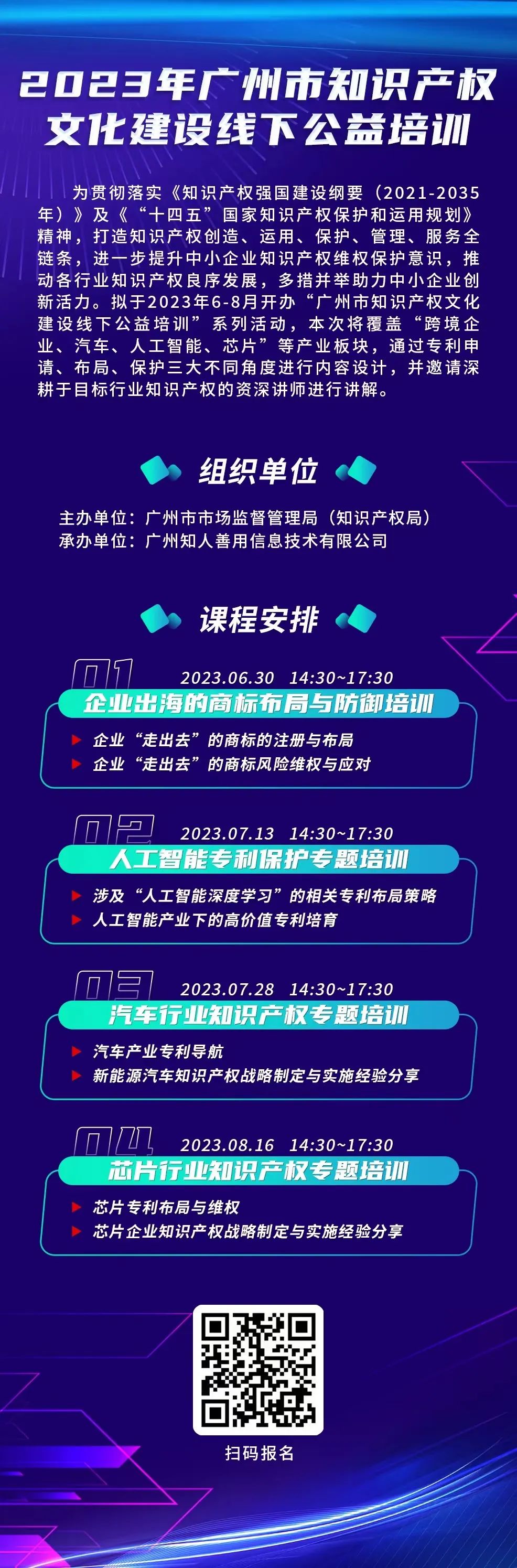 開始報名啦！“廣州市知識產(chǎn)權文化建設線下公益培訓”系列活動火熱進行中！