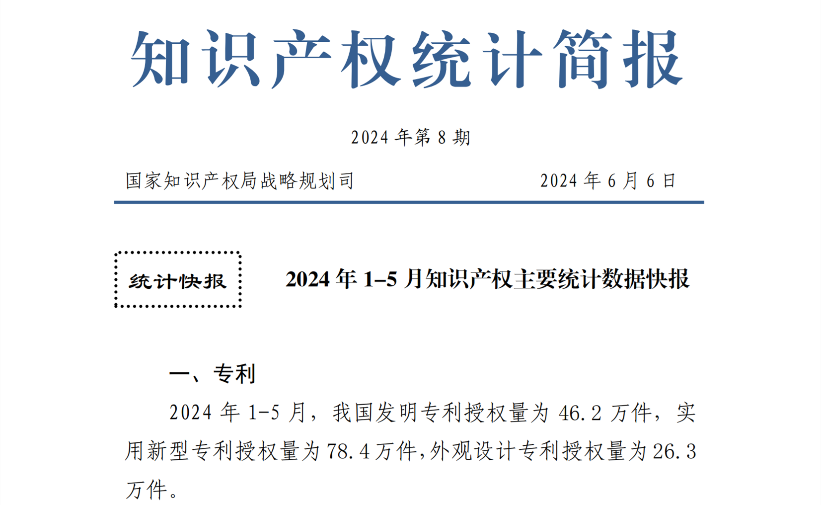 2024年1-5月專利、商標(biāo)、地理標(biāo)志等知識產(chǎn)權(quán)主要統(tǒng)計數(shù)據(jù) | 附數(shù)據(jù)詳情