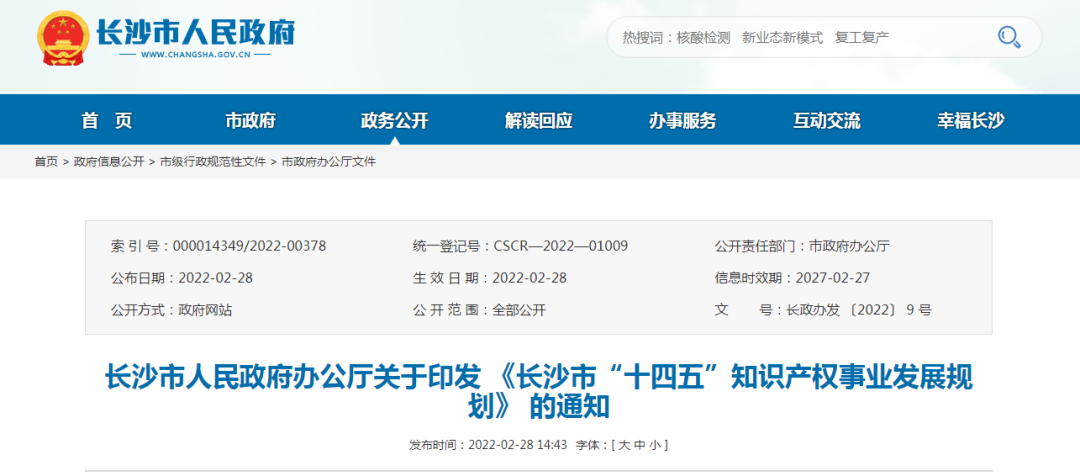 《長沙市“十四五”知識產(chǎn)權(quán)事業(yè)發(fā)展規(guī)劃》 全文發(fā)布！